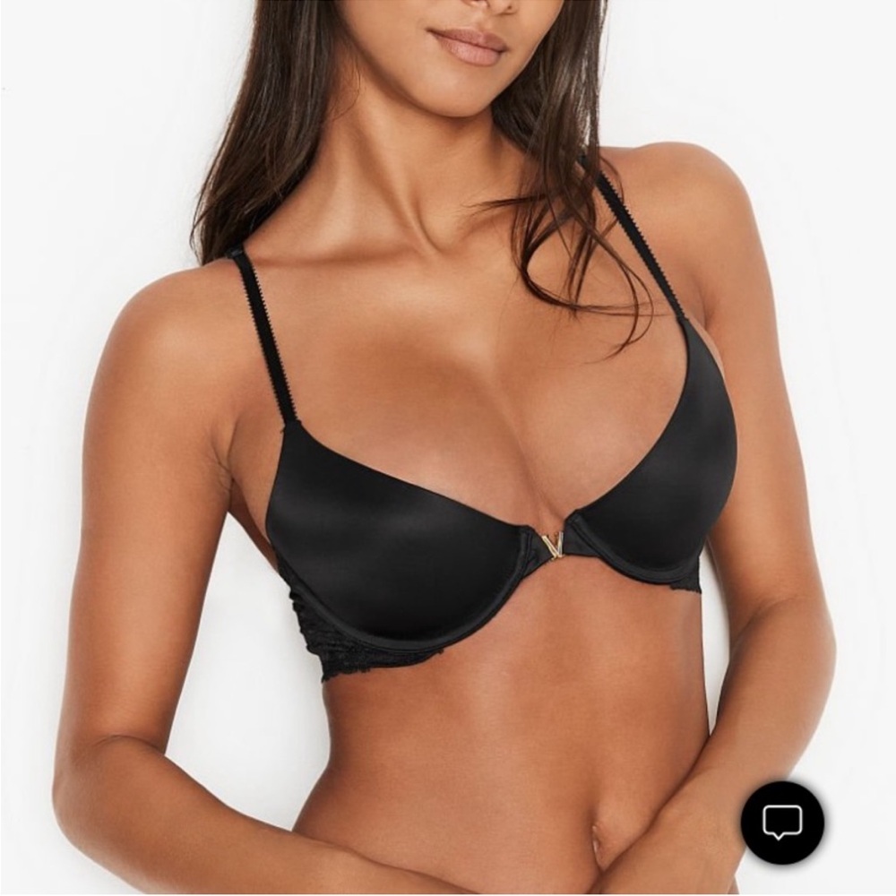 Victoria’s Secret Uplift Demi Front Closure Black Lace Back Bra Size 34D